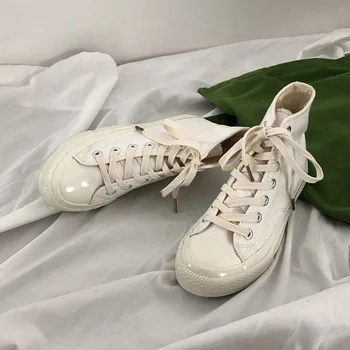 SWYIVY Nefes kanvas ayakkabılar Kadın Ayakkabı Platformu Flats Bayanlar Dantel-Up Beyaz Sneakers vulkanize ayakkabı Tuval rahat ayakkabılar 2
