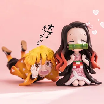 9CM Anime GK Şekil İblis avcısı Kimetsu Hiçbir Yaiba Kamado Nezuko Agatsuma Zenitsu Sevimli Oyuncaklar Çocuklar için Koleksiyon Model PVC Bebek 2