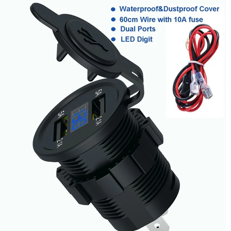 Çift Bağlantı Noktalı USB şarj soketi Adaptörü Güç Çıkışı Ekran Voltmetre 5V 2.1 A 12 / 24V Araba Tekne Motosiklet Araçlar Görüntü 5
