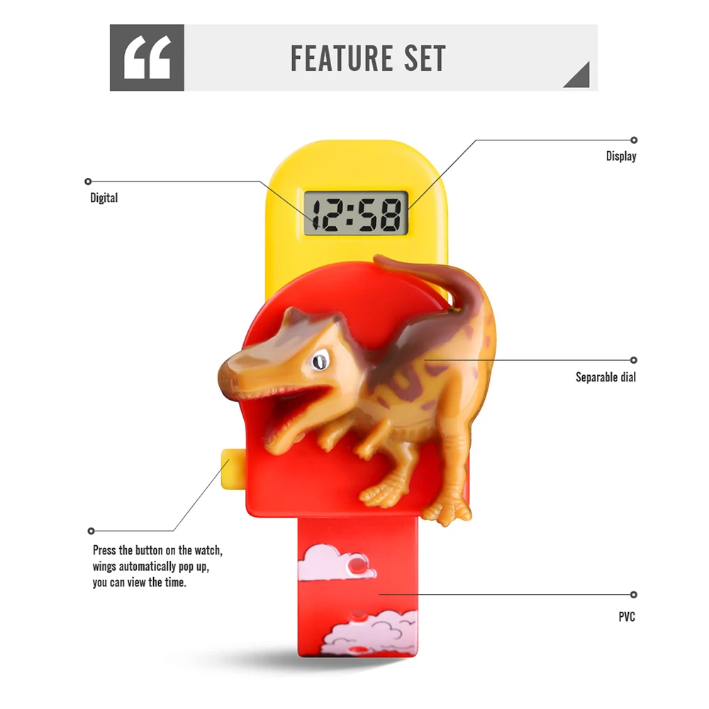 Çocuk Saatler SKMEI Yaratıcı Dinozor Şekli dijital saat Erkek Kız Oyuncak Karikatür Kol Saati 1468 Görüntü 4