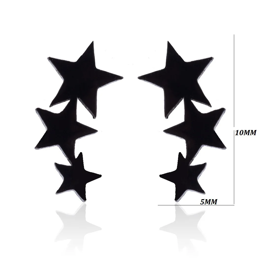 Çoklu Siyah Paslanmaz Çelik Saplama Küpe Kadın Erkek Moda Yıldız Ay Kalp Üçgen Geometri Küpe Piercing Takı Görüntü 2